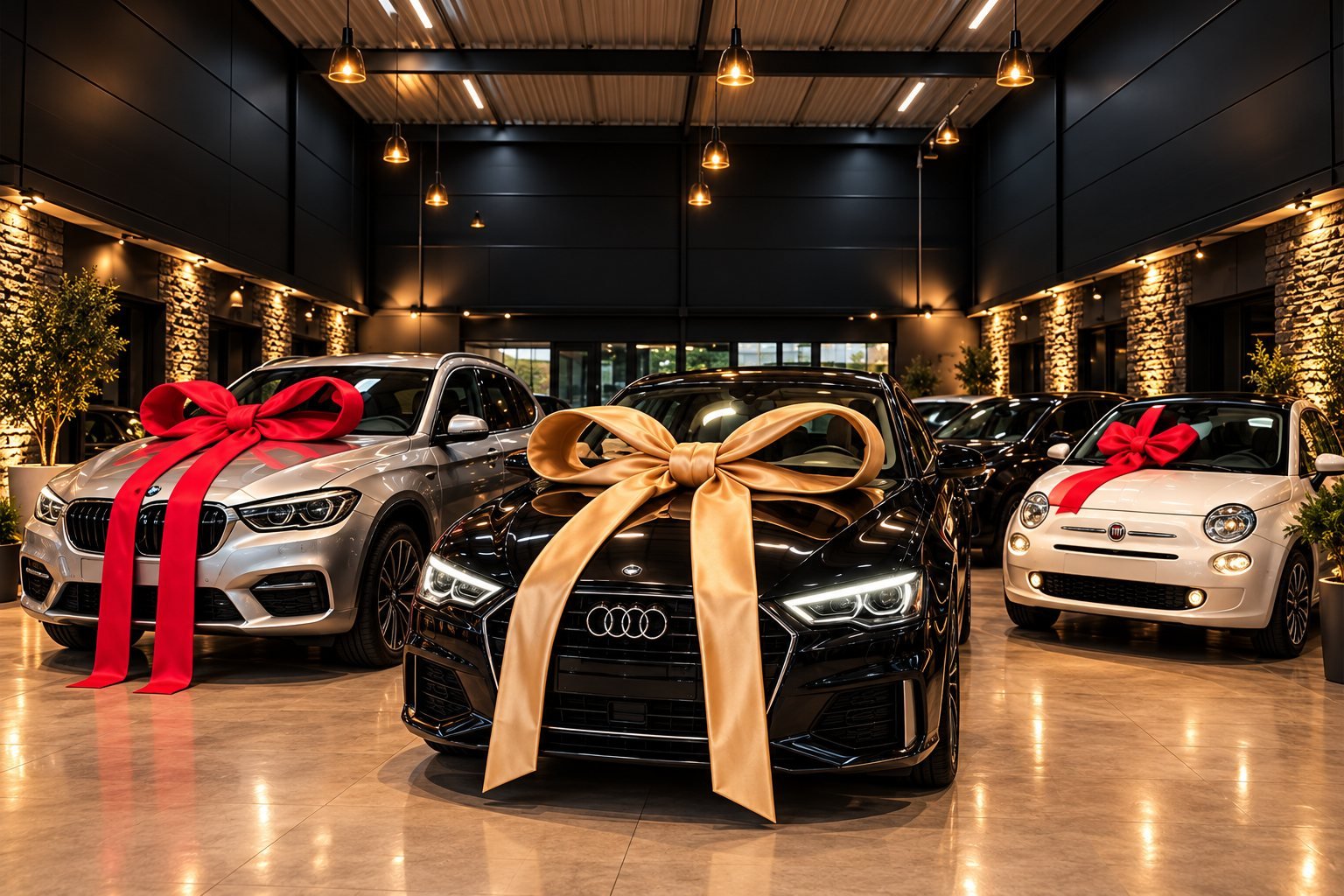 Occasions met strik in de showroom van De Vorst Auto’s